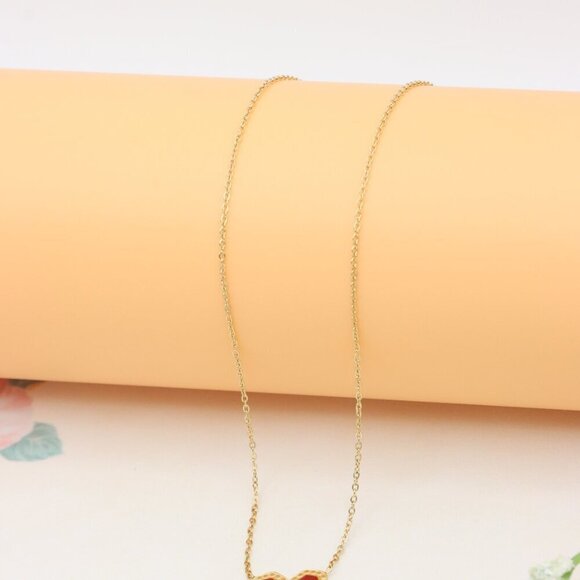 Red Heart Pendant Yellow Necklace with Elegant Gold Plated Chain, XPNL0377 - Picture 9 of 13